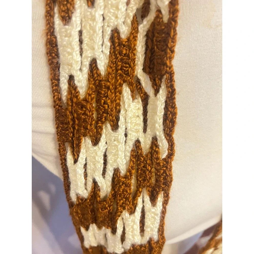 Vintage Inspired Handmade Geometric Mod Skinny Fringe‎ Scarf 70s boho